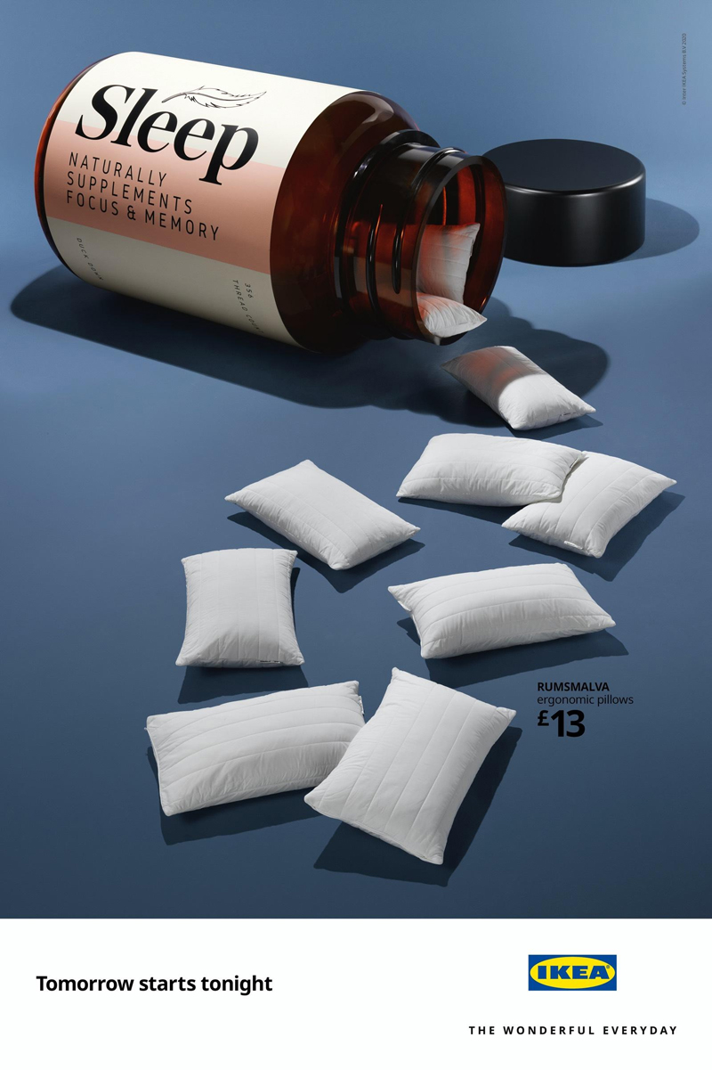 將睡眠床品制成抗衰老產(chǎn)品，宜家平面喊你今晚早點睡